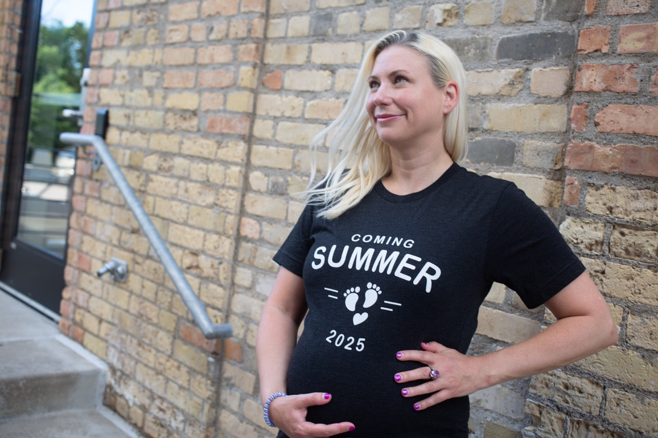 Baby on the Way Tee with Seasonal Due Date in Charcoal Black