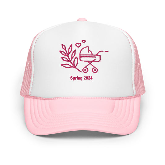 Baby on the Way Trucker Hat with Personalized Due Date in Pink