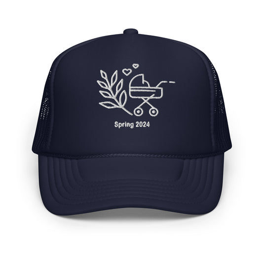 Baby on the Way Trucker Hat with Personalized Due Date in Navy