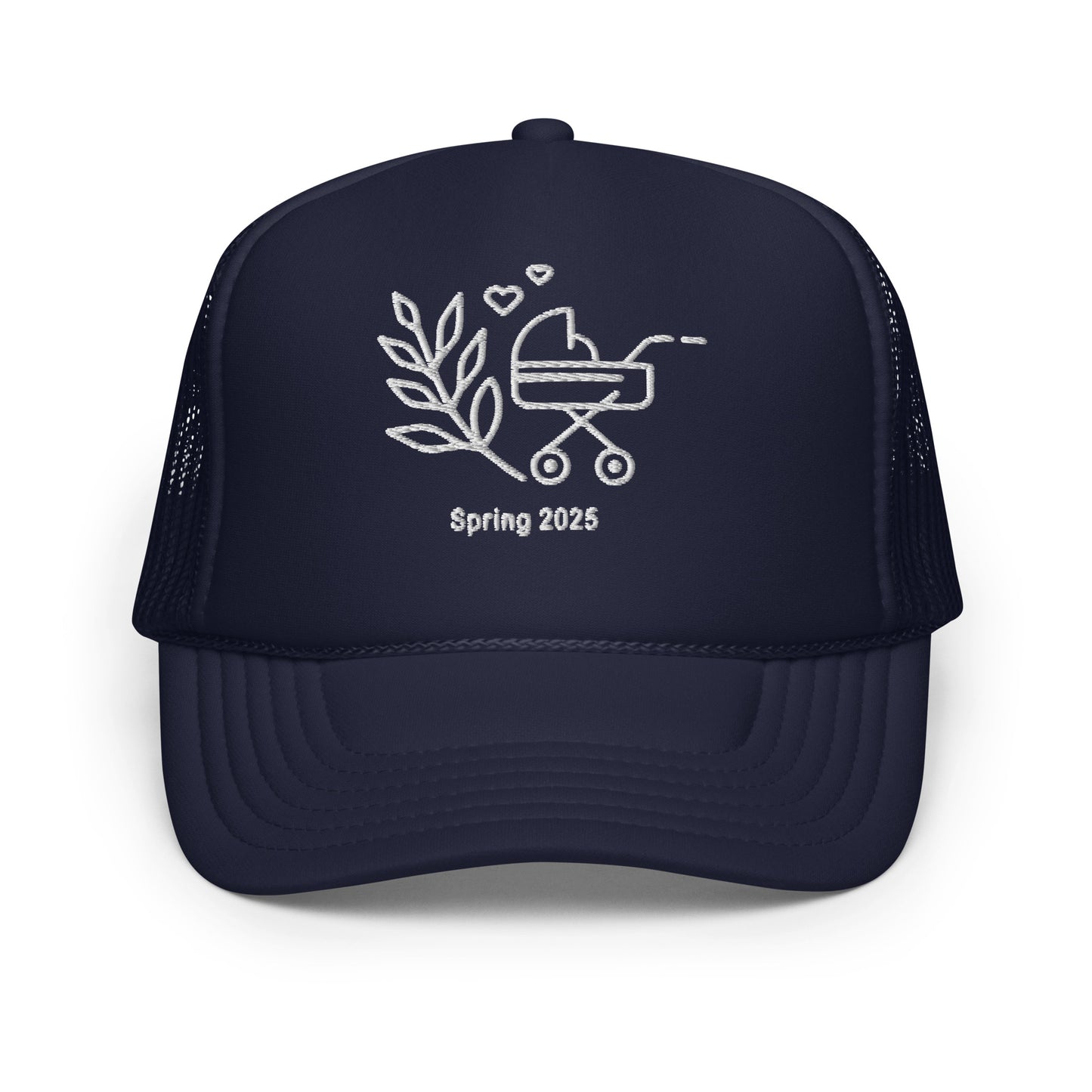 Baby on the Way Trucker Hat with Personalized Due Date in Navy