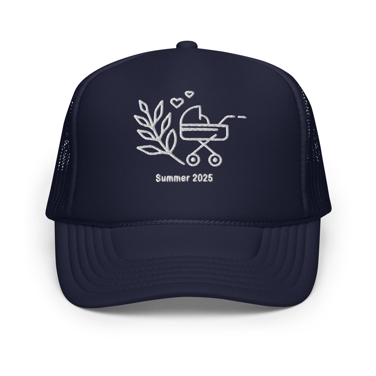 Baby on the Way Trucker Hat with Personalized Due Date in Navy