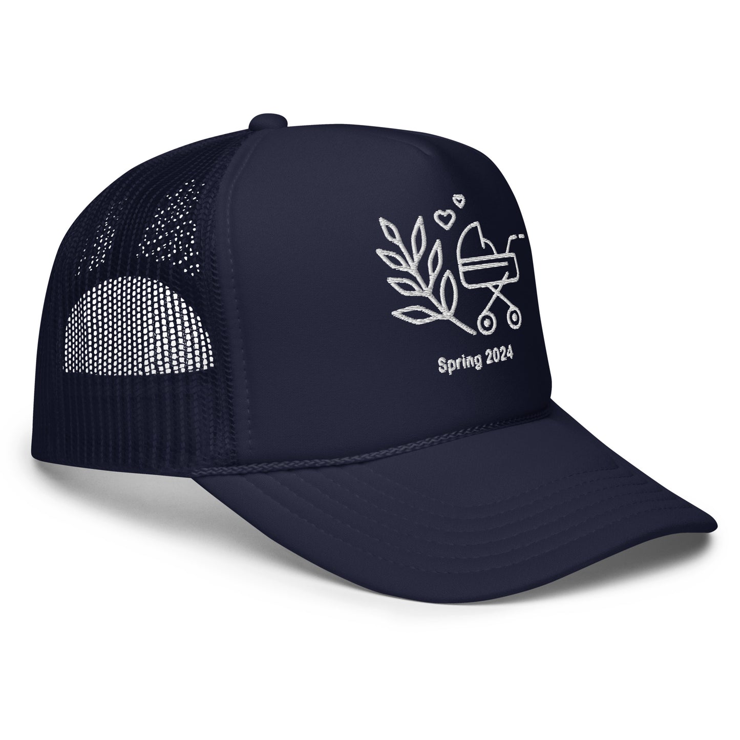 Baby on the Way Trucker Hat with Personalized Due Date in Navy